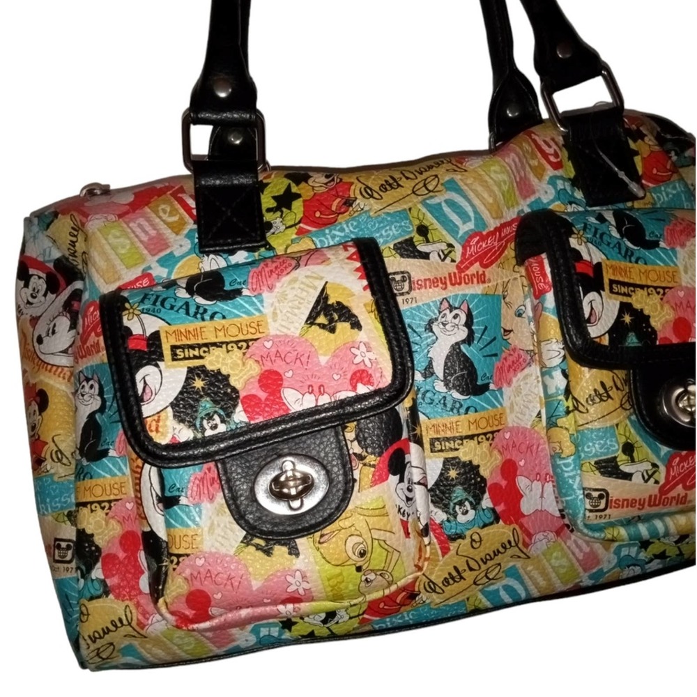 Authentic Disney Park Cartoon Handbag Collage Purse vintage Mickey & Friends bag